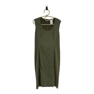 MaxMara Olive Green Sleeveless Sheath Dress Italy Cotton Stretch Classic Midi 12
